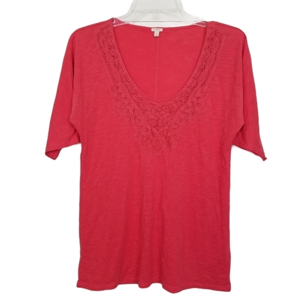 J Crew Muted Red Burnout Lace Tee Small